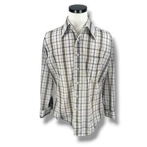 Vintage BVD XKE‎ Disco Shirt Mens Large Multi Plaid Pointed Dagger Collar Button